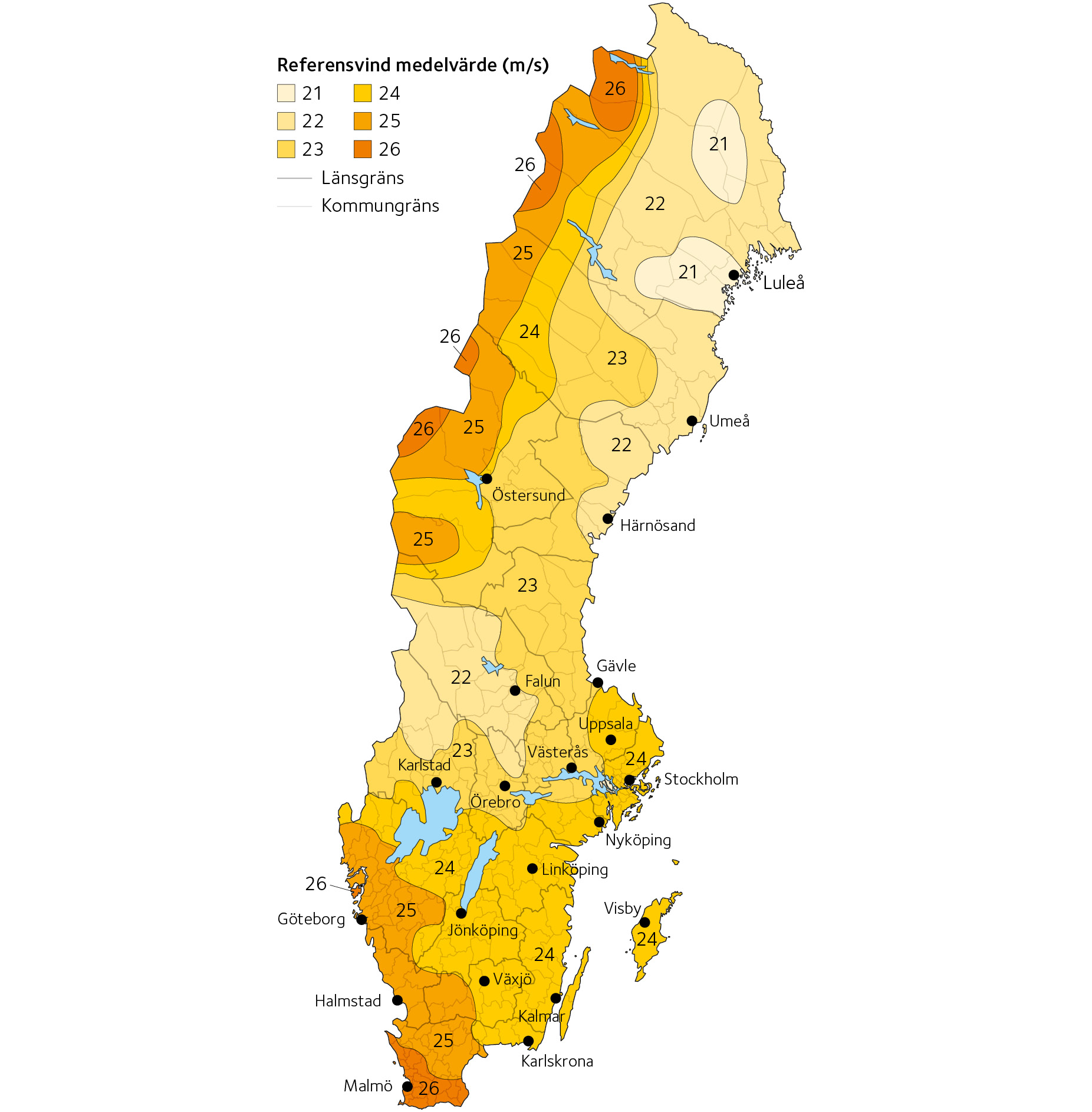 ur 1.3 Referensvindhastighet enligt Boverkets konstruktionsregler, EKS 11. 