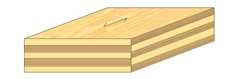 Tvärsnitt av femskiktad plywood.