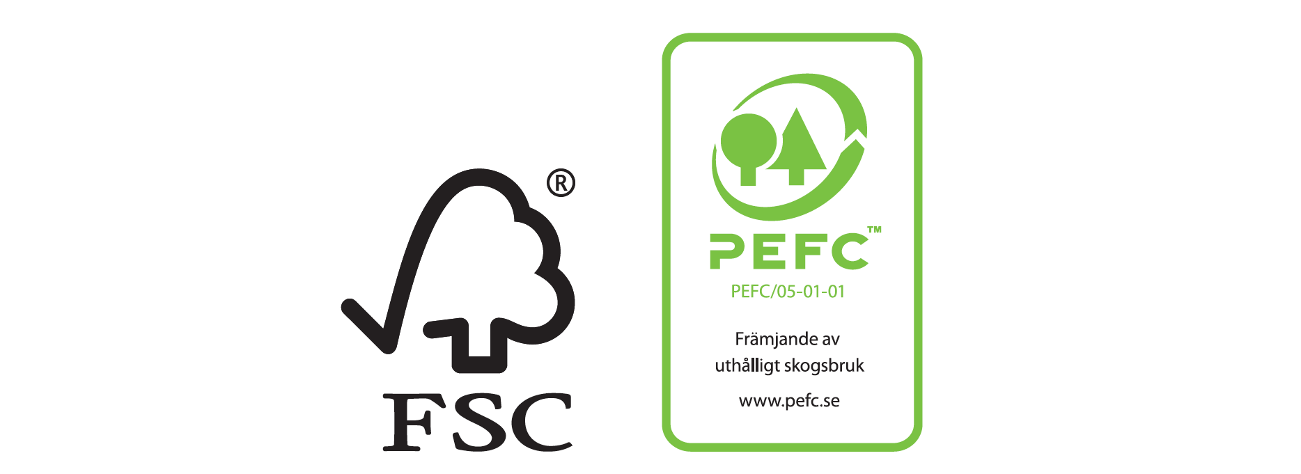 Symboler för FSC och PEFC.