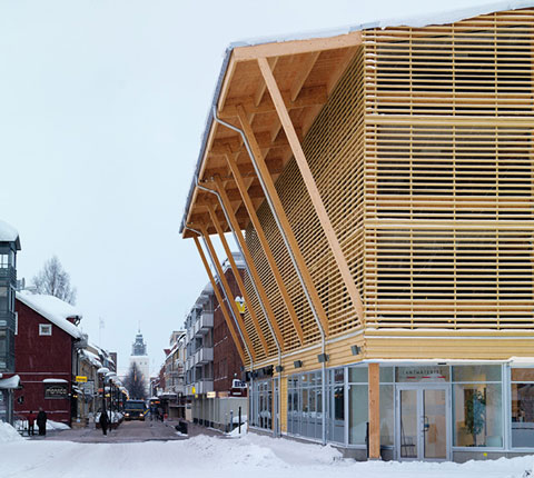 Parkeringshus med bärande bjälklag av KL-trä, Skellefteås