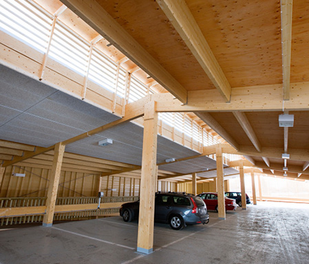 Parkeringshus av limträ och KL-trä, Skellefteå