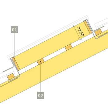 Taklucka. Fribärande läkt – tak med betongpannor.