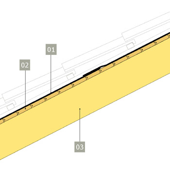 Inbrädning. Underlag av träpanel – tak med betongpannor.