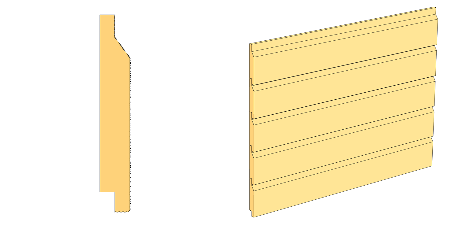 Liggande utvändig panel, falsad enkelfas