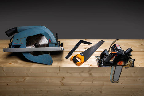 Exempel på vanliga handmaskiner och -verktyg för bearbetning av limträ.
