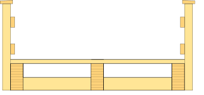 Balkbro med plankor direkt på limträbalkarna.